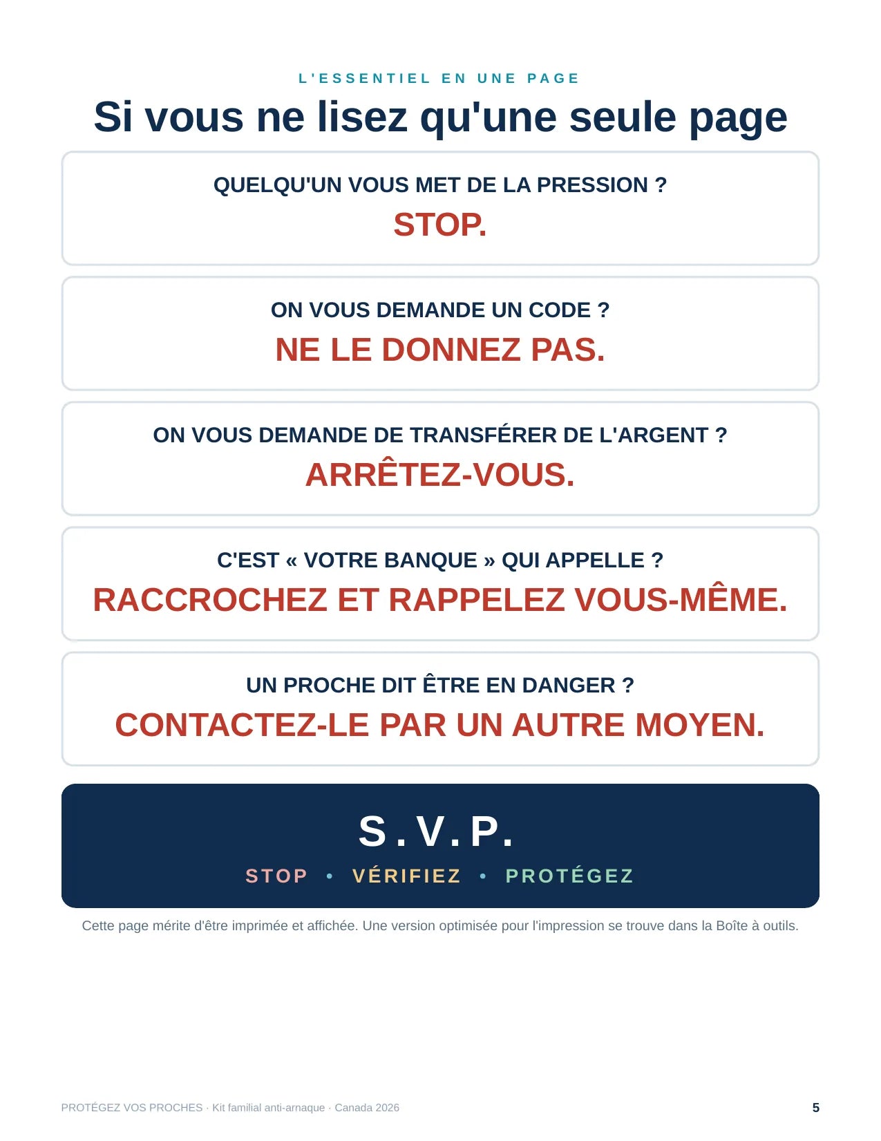 La page essentielle du Guide, à afficher à la maison